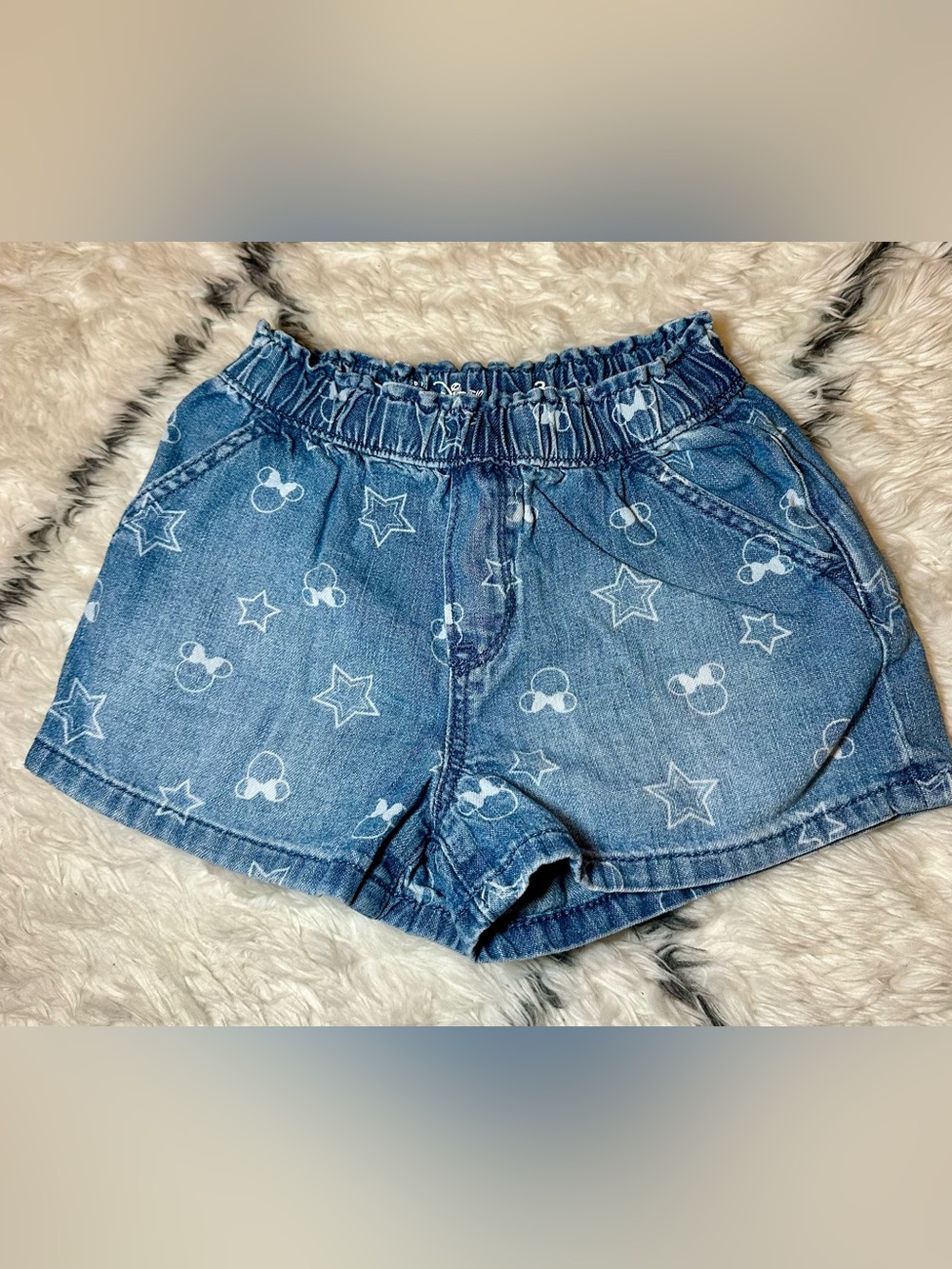 Disney Baby GAP Denim Shorts with White Mickey Head & Star Print